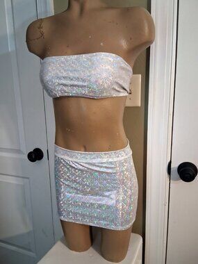 Closeout Price-sexy exotic dancer 3 piece set white hologram